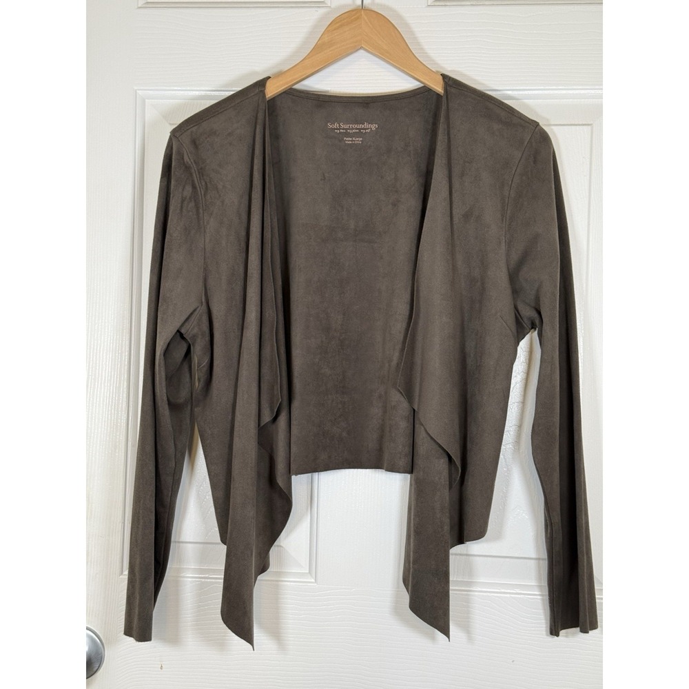 soft surroundings pxl Choc Brown Lagenlook Open FrontCardigan Minimalist Classy